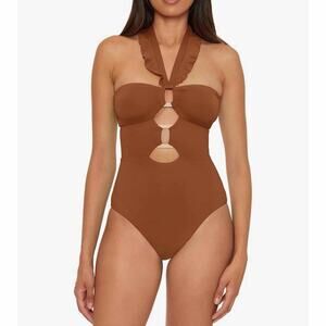 Soluna Swim Standard Buckle Up One Piece Bandeau Swimsuit Large Bronze